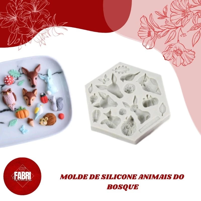 MOLDE DE SILICONE ANIMAIS DO BOSQUE