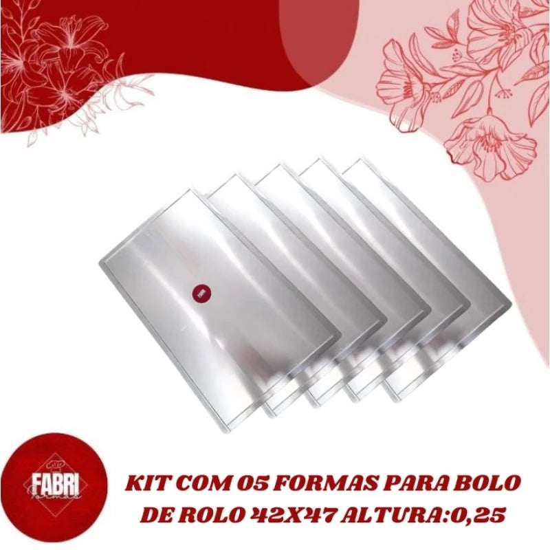 KIT COM 05 FORMAS PARA BOLO DE ROLO PROFISSIONAL 42X47 ALTURA:0,25CM