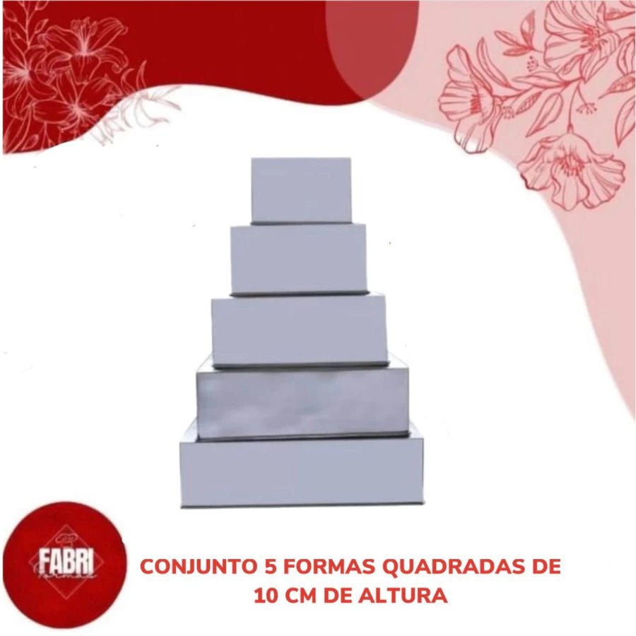 CONJUNTO COM 05 FORMAS QUADRADAS 10 CM DE ALTURA