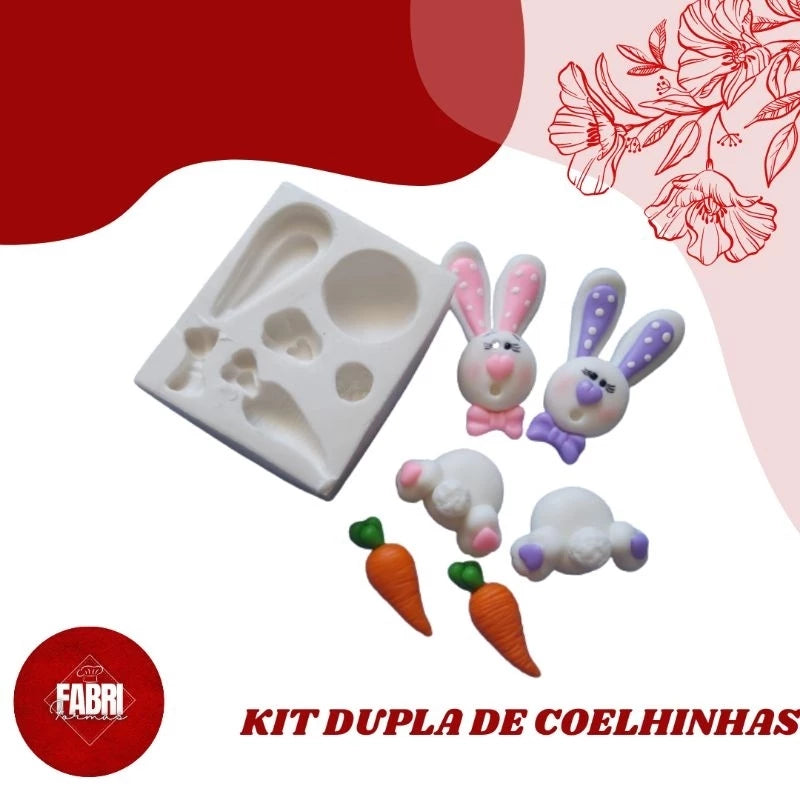 MOLDE DE SILICONE DUPLA DE COELHINHAS LINHA PÁSCOA