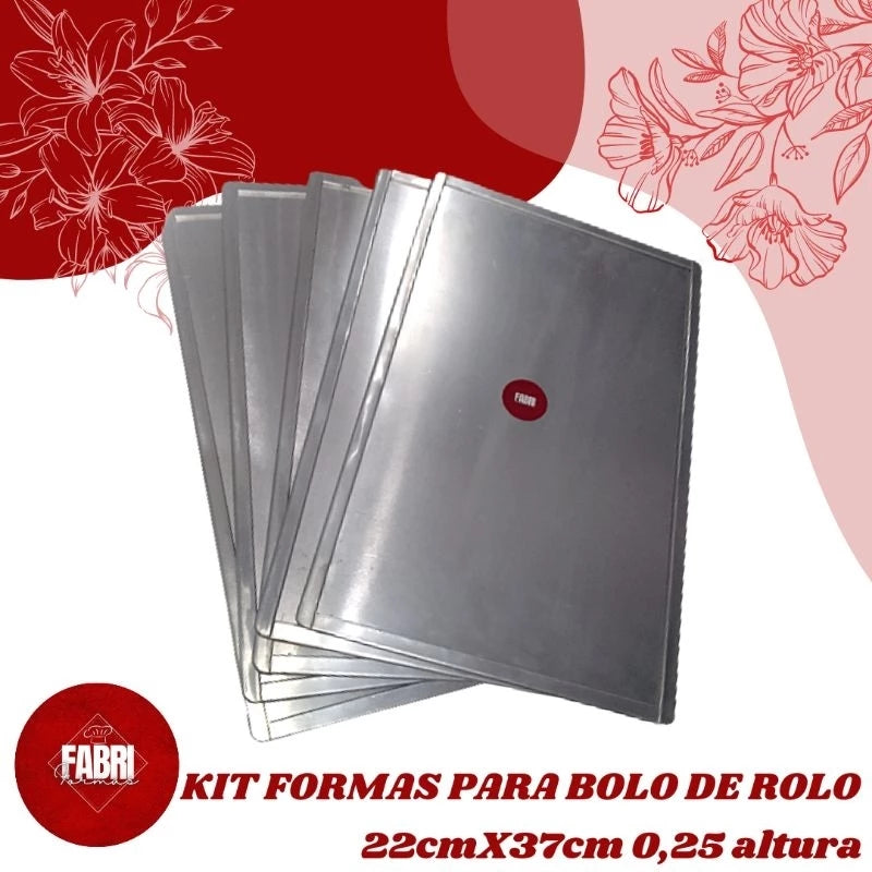 KIT COM 05 FORMAS PARA BOLO DE ROLO PROFISSIONAL 22X37X 0,25Altura