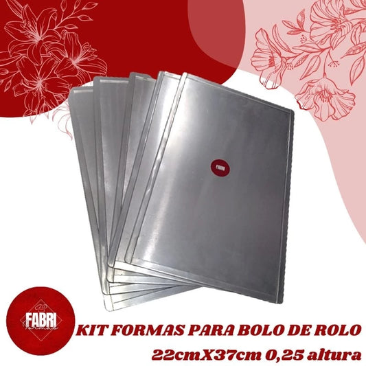 KIT COM 05 FORMAS PARA BOLO DE ROLO PROFISSIONAL 22X37X 0,25Altura