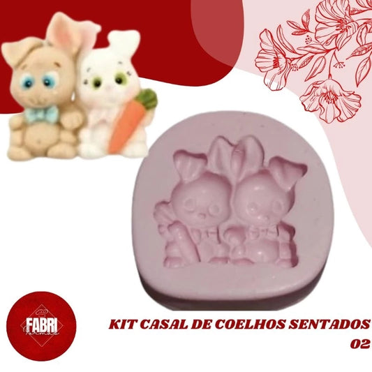 MOLDE DE SILICONE CASAL DE COELHOS SENTADOS LINHA PÁSCOA