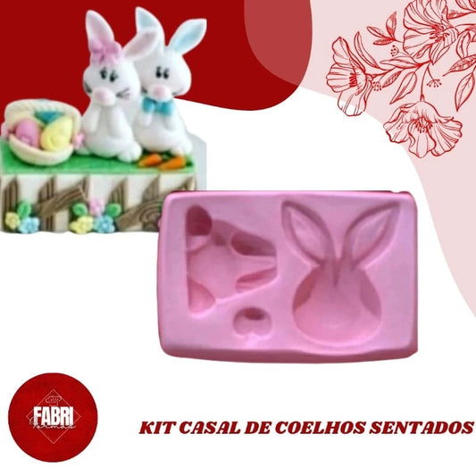 MOLDE DE SILICONE CASAL DE COELHOS SENTADOS 02 LINHA PÁSCOA