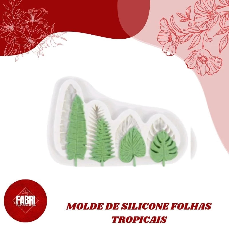 MOLDE DE SILICONE FOLHAS TROPICAIS