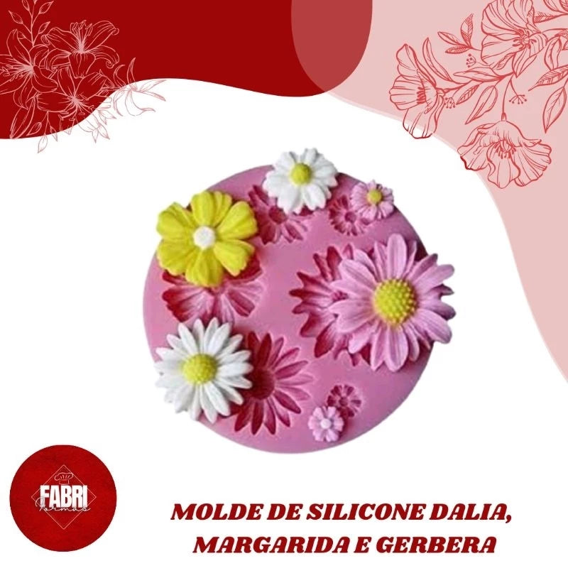 MOLDE DE SILICONE DÁLIA, MARGARIDA E GERBERA