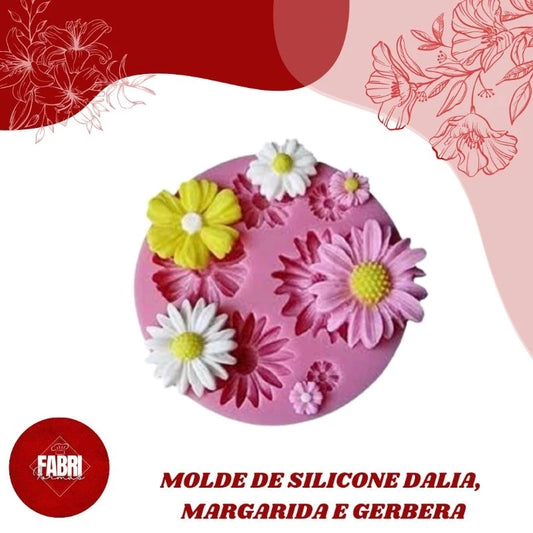 MOLDE DE SILICONE DÁLIA, MARGARIDA E GERBERA