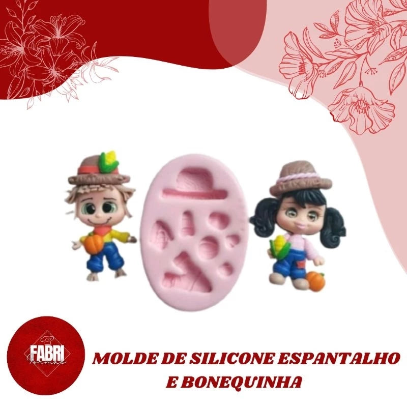 MOLDE DE SILICONE ESPANTALHO E BONEQUINHA