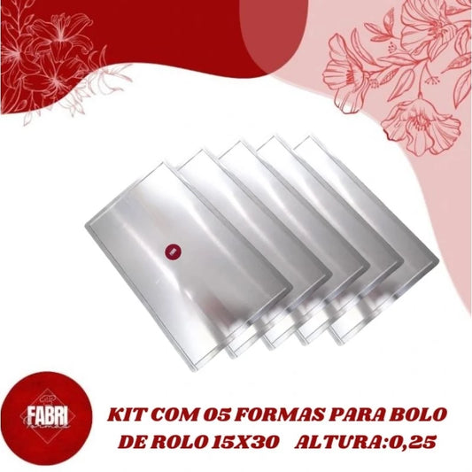 KIT COM 05 FORMAS PARA BOLO DE ROLO PROFISSIONAL 15X30X0,25 ALTURA