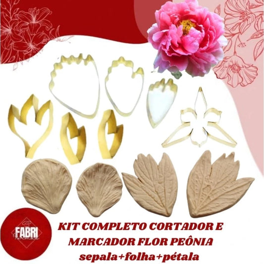 KIT COMPLETO CORTADOR E MARCADOR FLOR PEÔNIA