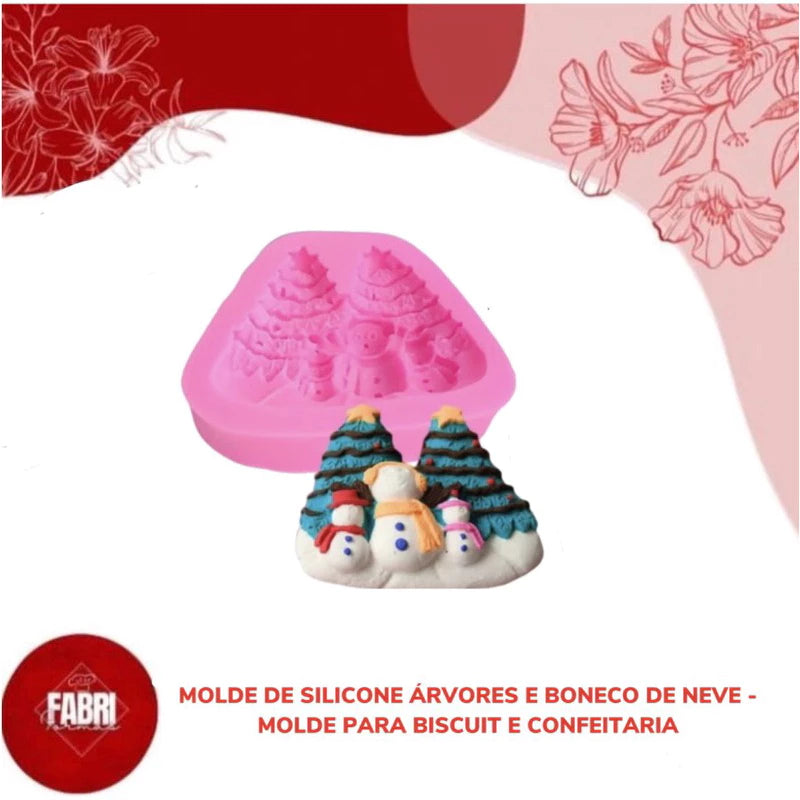 MOLDE DE SILICONE ÁRVORE DE NATAL E BONECO DE NEVE.