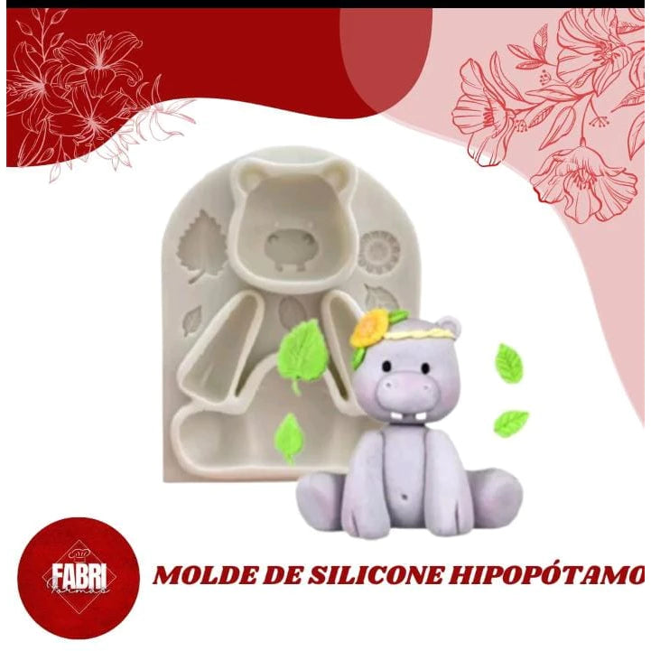 MOLDE DE SILICONE HIPOPÓTAMO-SAFARI-MOLDE PARA BISCUIT E CONFEITARIA