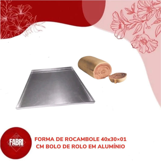 FORMA PARA BOLO DE ROLO E ROCAMBOLE 40X30X1CM EM ALUMINIO