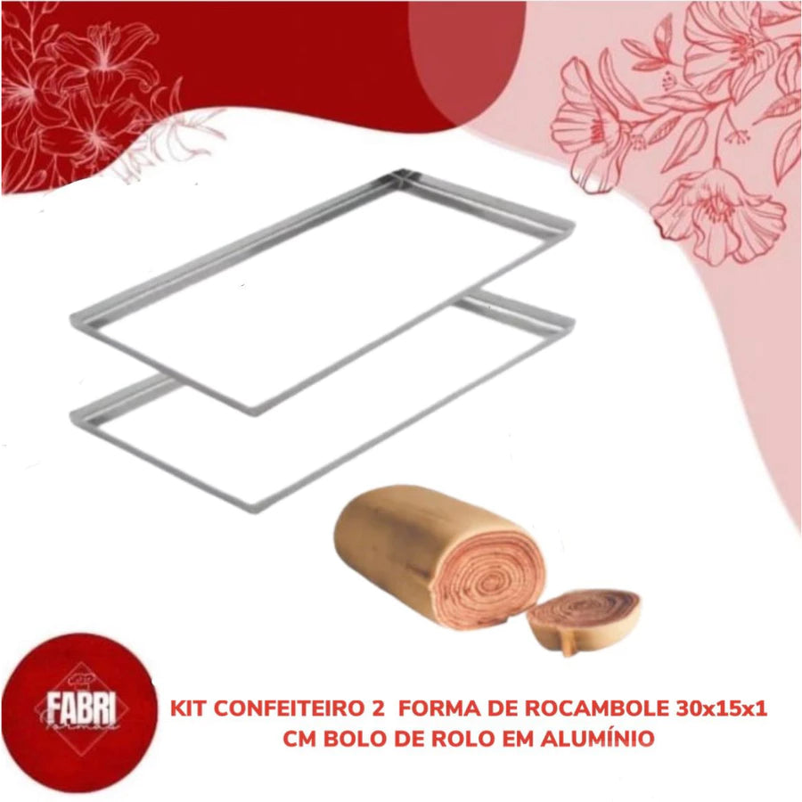 KIT 2 FORMAS DE ALUMINIO PARA BOLO DE ROLO E ROCAMBOLE 30X15X1CM
