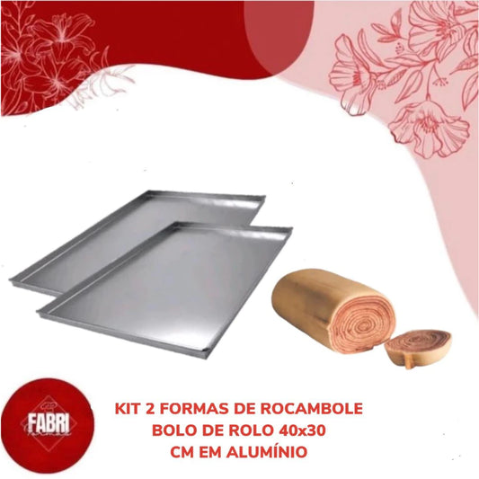 KIT 2 FORMAS DE ALUMINIO PARA BOLO DE ROLO E ROCAMBOLE 40X30CM