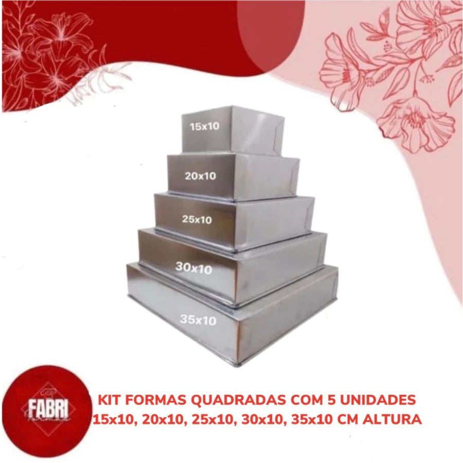 Compartilhar:  0 KIT COM 5 FORMAS QUADRADAS 15X10,20X10,25X10,30X10,35X10 COM 10 CM DE ALTURA