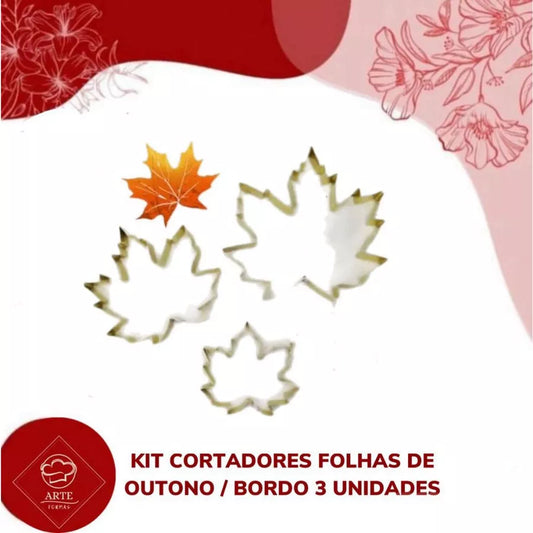 KIT CORTADORES FOLHAS DE OUTONO/BORDO 3 UNIDADES