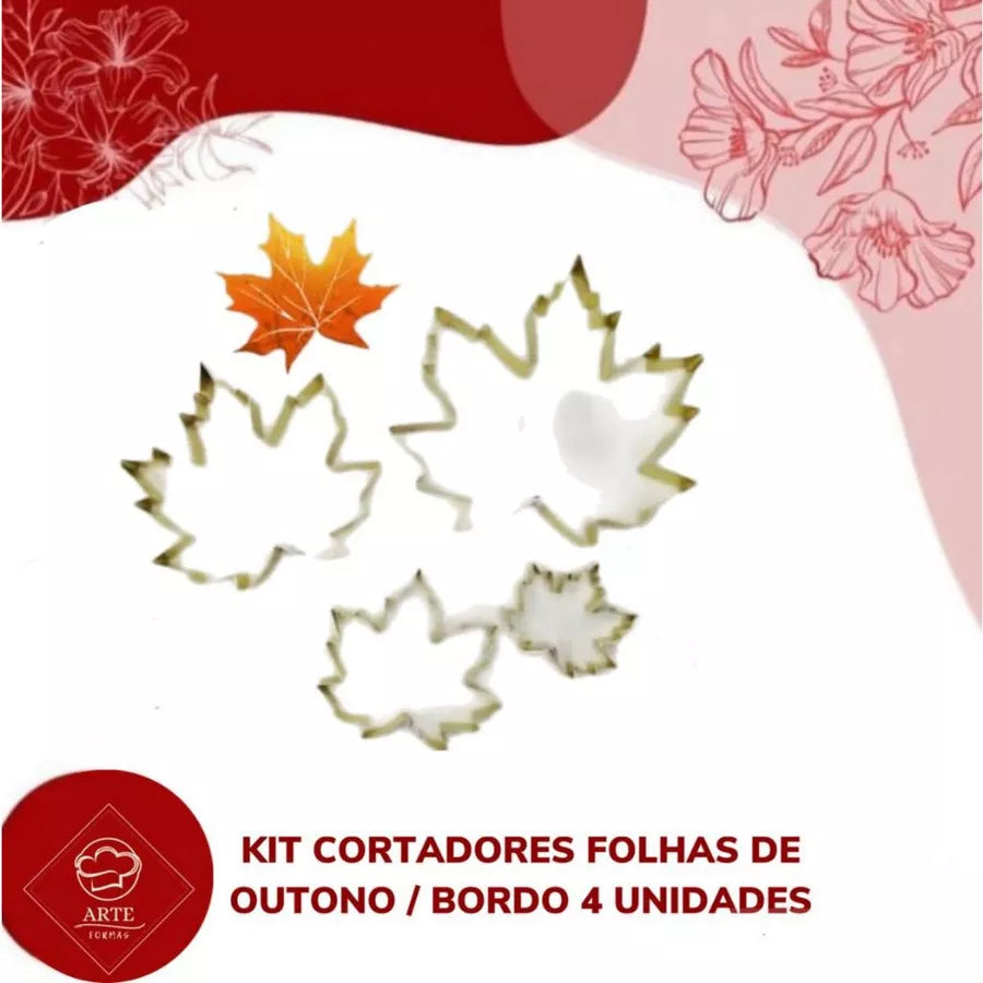 KIT CORTADORES FOLHAS DE OUTONO / BORDO 4 UNIDADES