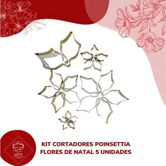 KIT CORTADORES POINSETTIA FLORES DE NATAL 5 UNIDADES