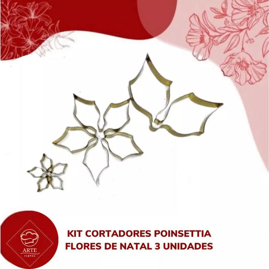 KIT CORTADORES POINSETTIA FLORES DE NATAL COM 3 UNIDADES