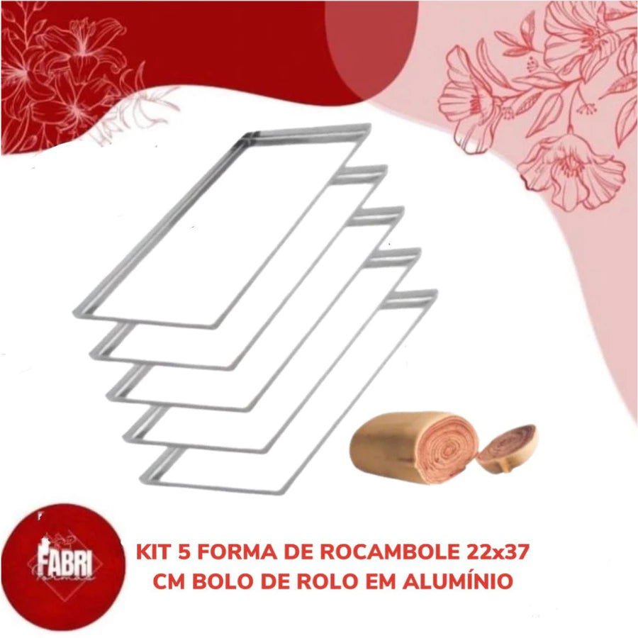 KIT COM 05 FORMAS PARA BOLO DE ROLO E ROCAMBOLE 22X37 01 CM DE ALTURA