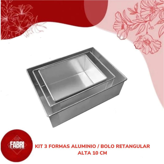 KIT COM 3 FORMAS/BOLO RETANGULAR COM 10 CM DE ALTURA