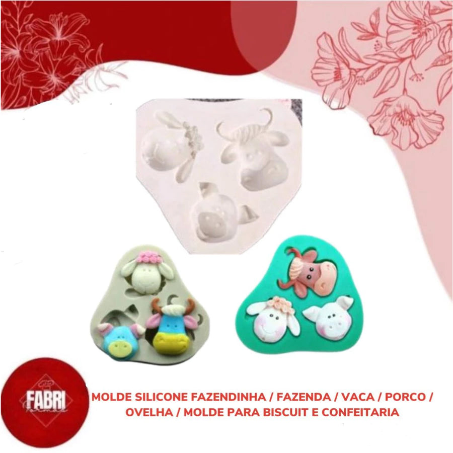 MOLDE DE SILICONE FAZENDINHA/FAZENDA/VACA/PORCO/OVELHA