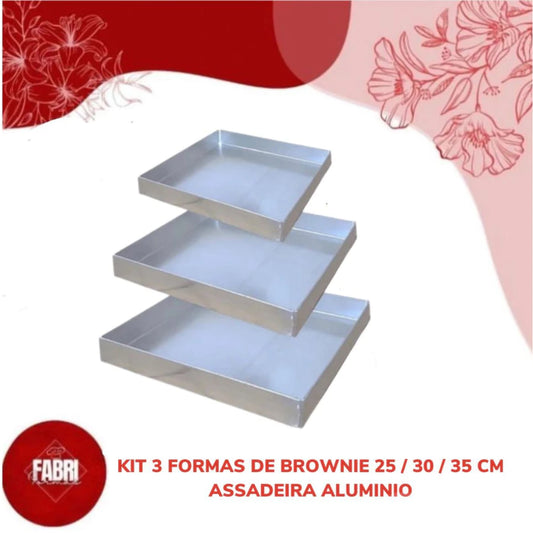 KIT COM 3 FORMAS PARA BROWNIE 25/30/35 CM